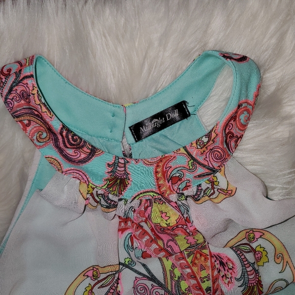 Midnight Doll Teal and Pink Paisley Halter Dress - Picture 2 of 9